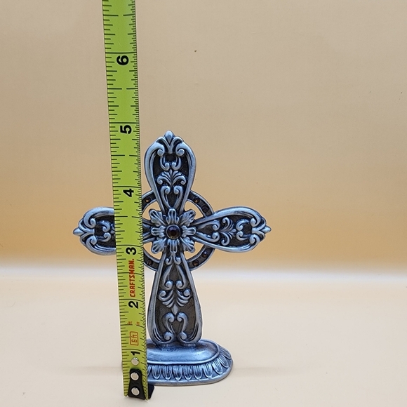 Pewter Cross 5" Standing Orange Topaz Stones - Picture 4 of 4